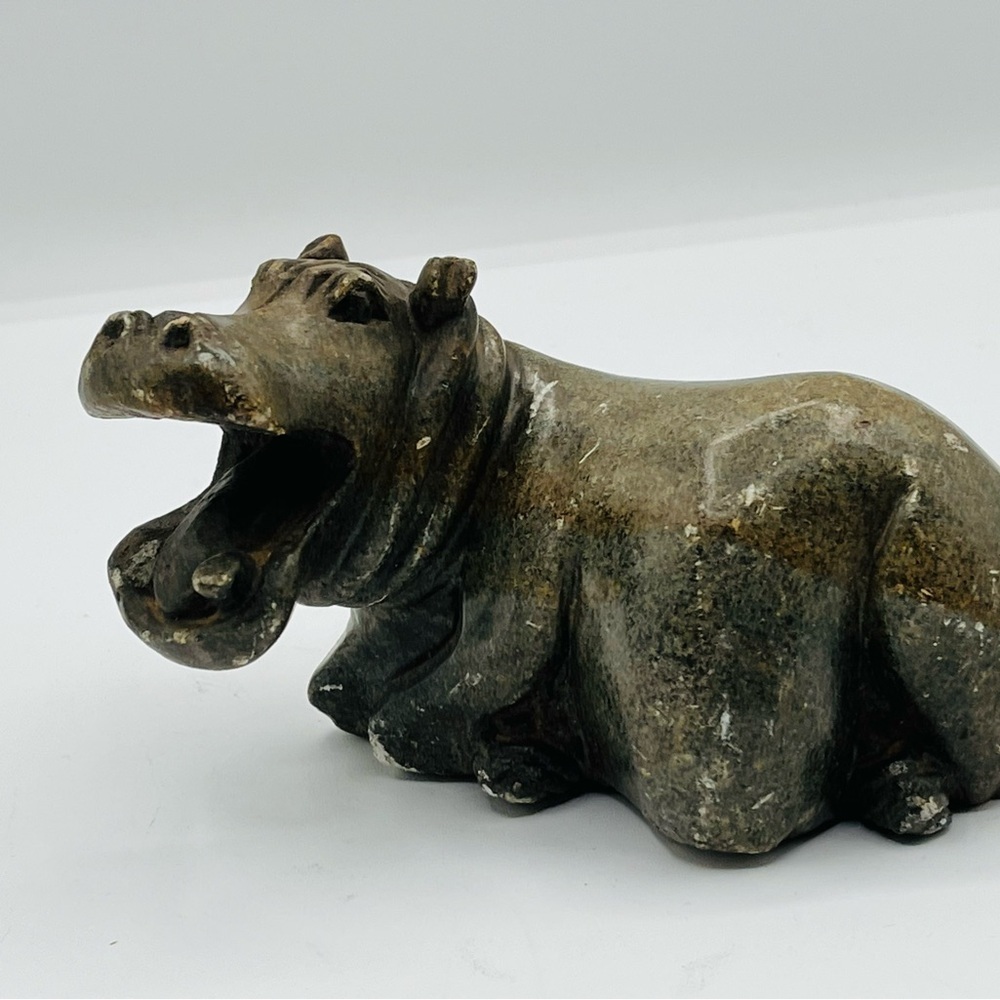 Vintage 1980s Soapstone Hippopotamus Hand Carved Kenya